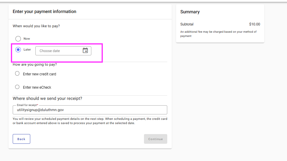 scheduling a payment date