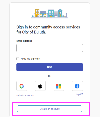 Create an account in community access
